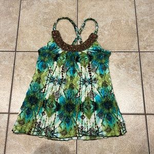 Daytrip Buckle Green/Blue Tie-Dye Beaded Tank Top Size XS